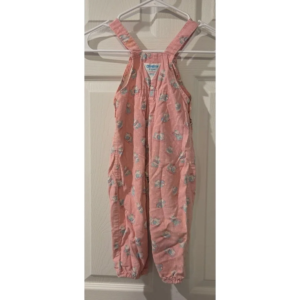 Vintage OshKosh B'Gosh Pink Bear Print Corduroy Overalls 2T‎ Made USA 90s